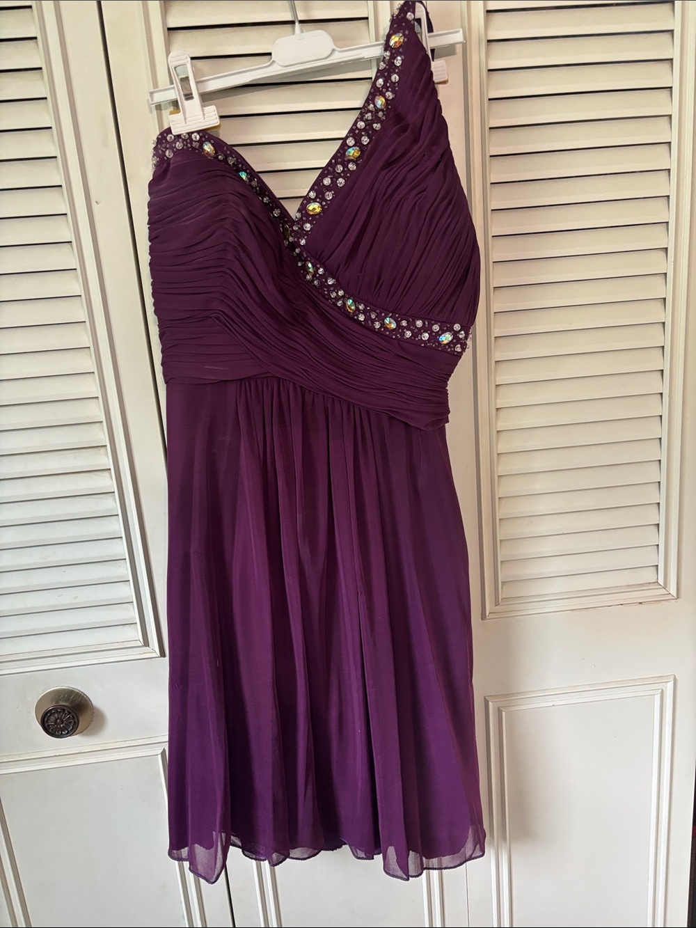 Dancing Queen Plum One-Shoulder Dress with Jewel Trim